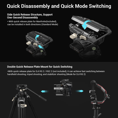 SmallRig Heavy-Duty 360° Fluid Head Tripod AD-01 186cm Video Tripod with Quick Release Plate for DSLR Camera Camcorder