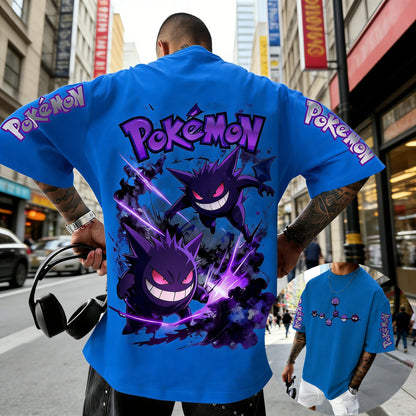 Men's T Shirt Sports T Shirt Short Sleeve T Shirt Purple Gengar Back Print Red Eyes Sharp Teeth with Smoke Sleeve Patterns
