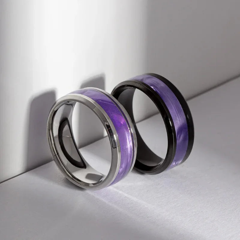 Elegant Purple Titanium Steel Couple Rings Fashion Jewelry for Women Men Valentine's Day Gift Sizes 6-13