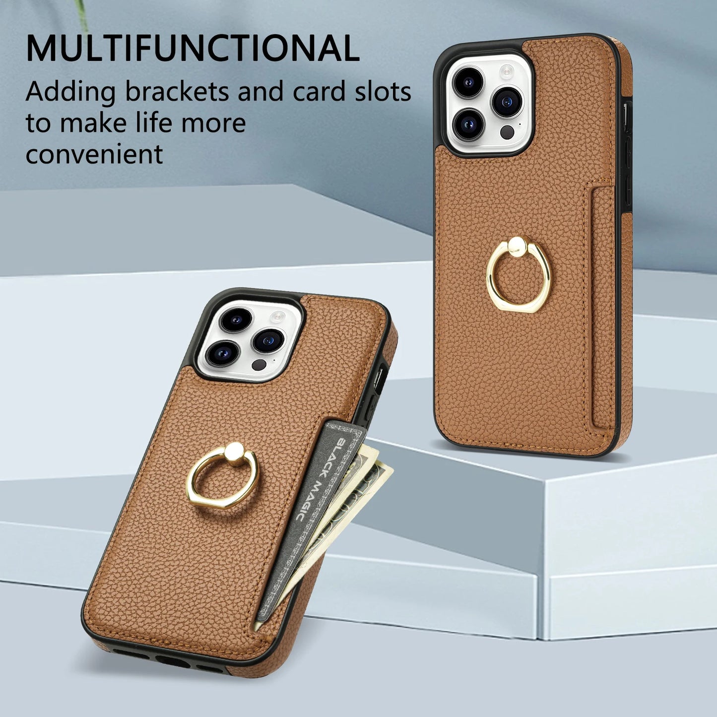 Leather Wallet Phone Case for iPhone Air 17 16 15 14 13 12 11 Pro Max XS XR X 7 8 Plus Ring Holder Card Solt Litchi Stand Cover