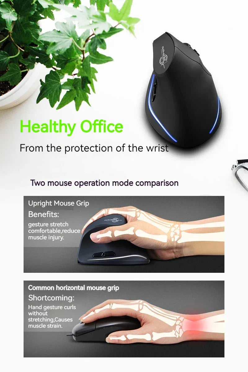 Zelotes F-35 Wireless Gaming Mouse Vertical Rechargeable 6 Key Mice 2.4G 3 Level DPI Adjustable Office/Gaming Computer Mouse