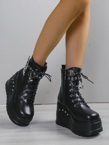 2024 New Boots for Women Fashion Hot Sale Punk Goth Platform Heels Wedge Women's Boots Casual Goth Punk Size 43 Women's Shoes
