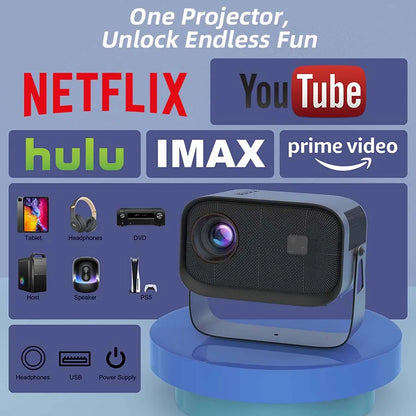 Mini 4K Projector Wall Projector, Portable Outdoor Movie Projector with Built-in Wi-Fi, Speaker & Digital Keystone, HDMI/BT,