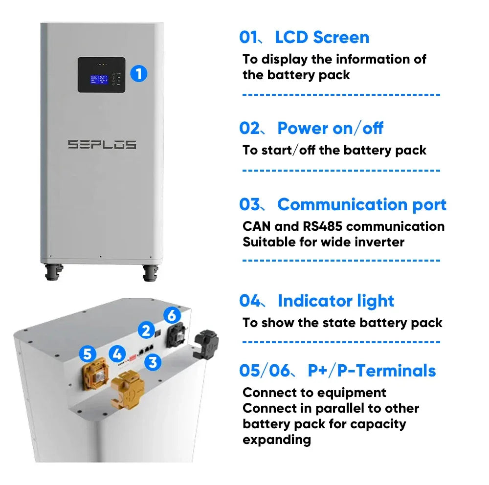 EU Stock 3.0 Seplos Kits Lifepo4 Battery 48V 280AH 310AH 320AH Power Bank Stand Battery Box 2A Balance  Rechargeable Solar