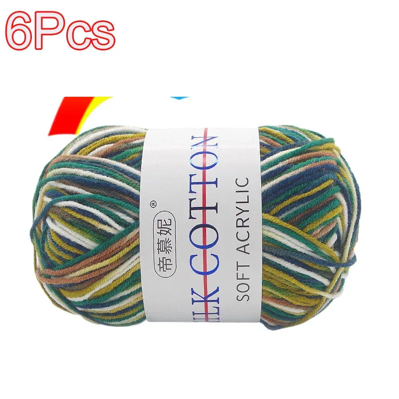 6Pcs Dyed Milk Sweet Soft Cotton Crochet Wool Yarn Thick Yarn Fiber Hand Knitting Wool Crochet Yarn Threads for DIY Sweater