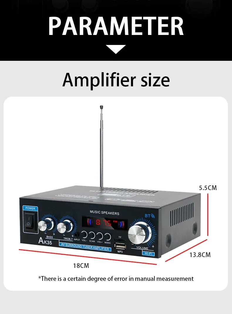 Home High-power Bluetooth Power Amplifier 2.0 Channel Constant Resistance Mini Power Amplifier Small Car Power Amplifier Multy