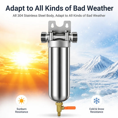 Whole House Well Water Filter for Household, 304 Stainless Steel Pre Filter with High Flow & Backwashing Function