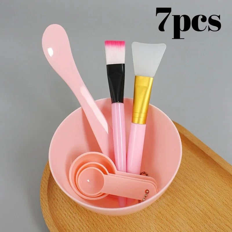 7pcs Face Mask Mixing Bowl Set, DIY Facemask Mixing Tool Kit, Facial Mask Bowl Stick Spatula Silicone Soft Face Brushes Spoons