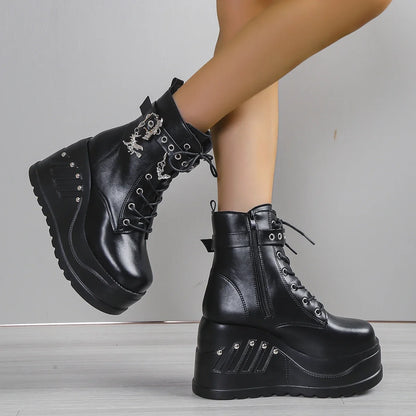 2024 New Boots for Women Fashion Hot Sale Punk Goth Platform Heels Wedge Women's Boots Casual Goth Punk Size 43 Women's Shoes