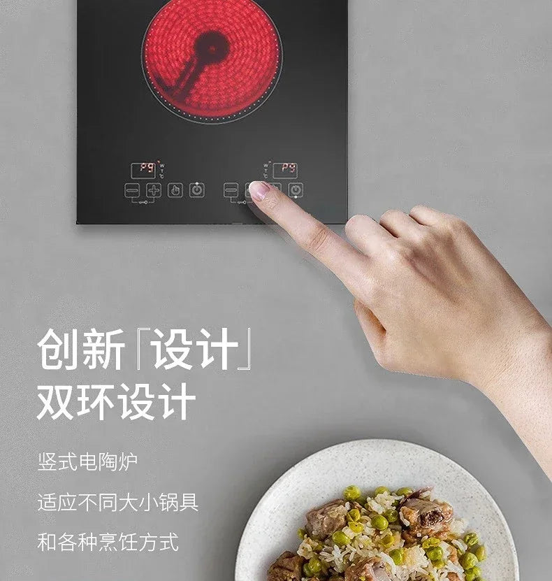 Kitchen 2 Rings Ceramic Cooker Induction Cooktop Double Electric Cooker Hob Heating Cooker Electric Stove Vertical Cooking Plate