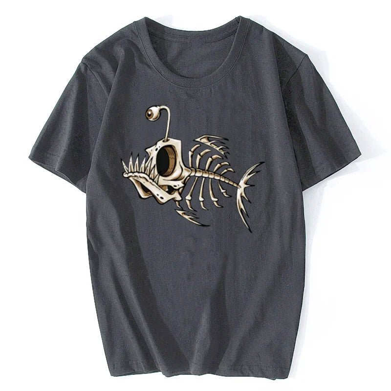 Bonefish Skull Deep Sea Fish Skeleton Funny Fisherman Angler T-Shirt Cotton O-Neck Short Sleeve Men T Shirt Oversize Streetwear