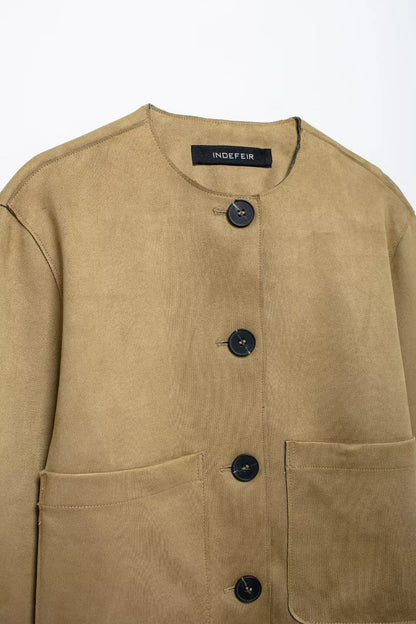 MUJER 2025 Suede Jacket Women Autumn Button Outerwears Long Sleeve Oversized Jackets for Women Streetwear Casual Overcoat Female