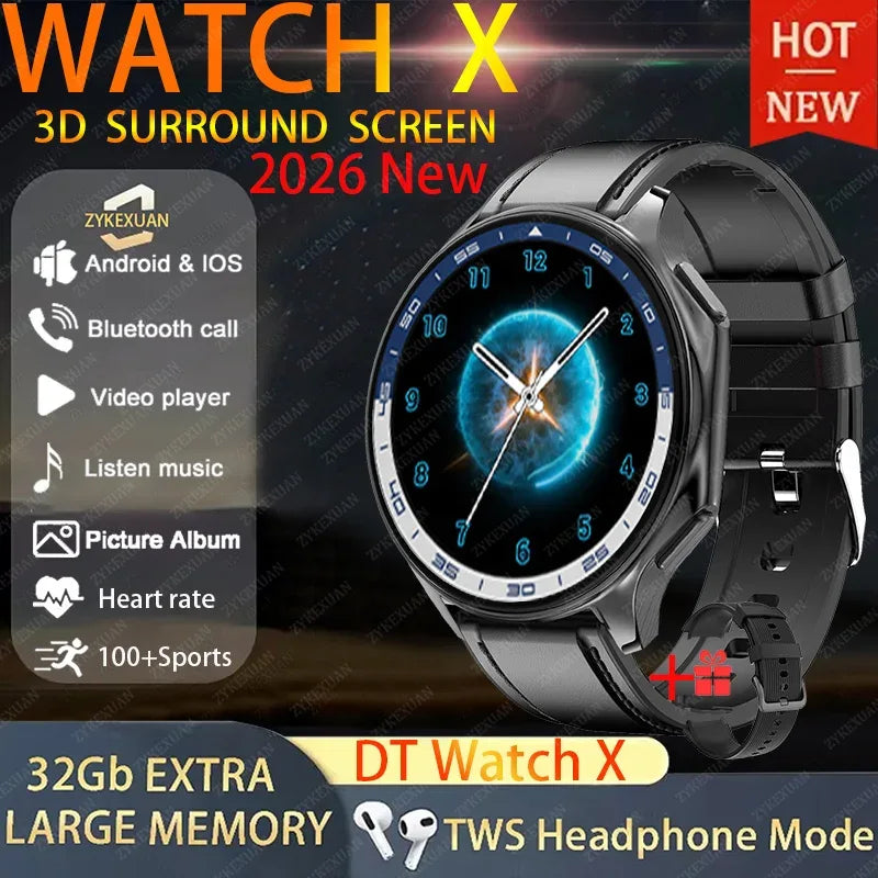 DT Watch X 4G Memory For OPPO Smart Watch Music Video Bluetooth Call IP68 Waterproof AMOLED Smartwatch For TWS Earphones 2026New