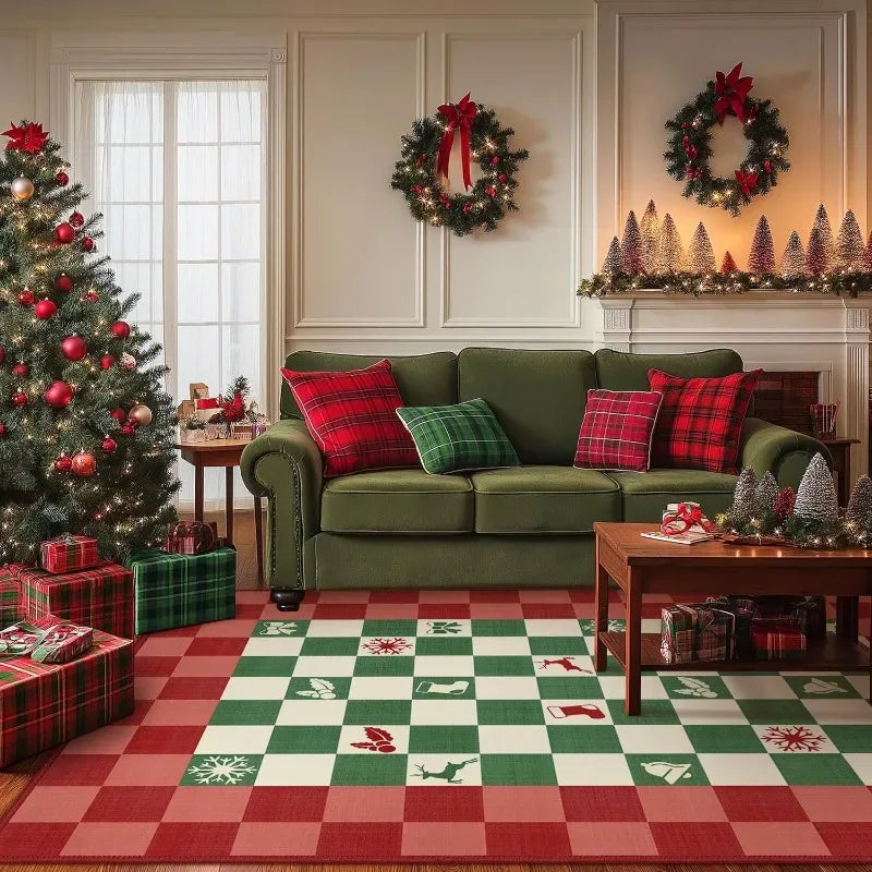 Merry Christmas Holiday Rug All-Over Living Room Carpet Festive Door Mat Washable Decorative Floor Decor for Xmas Beautiful Home