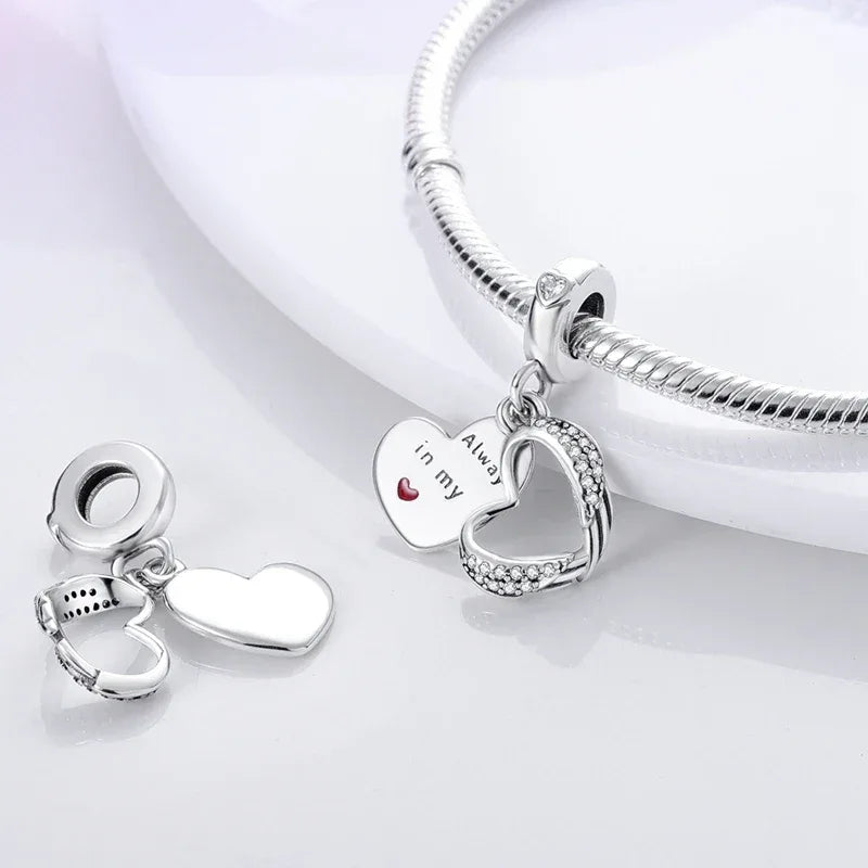925 Silver Valentine's Day Charms Bead Sparkling Sweet Heart Rose Bear Charm Fit Original Bracelet Bangle Woman DIY Jewelry Gift