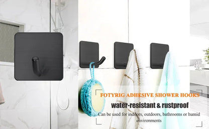 SUS304 Stainless Steel Adhesive Hook Self Adhesive Wall Hooks Hanger Heavy Duty Waterproof Storage Holder Stick on Towel Hooks