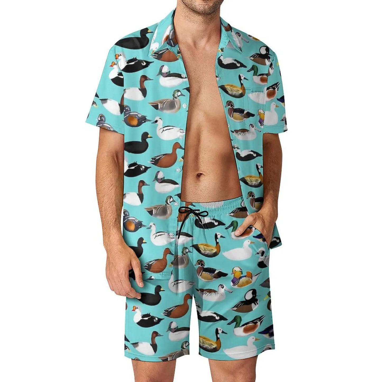 Summer Yellow Rubber Duck 3D Print Men Shirt Sets Short Sleeve Shirt Oversized Beach Shorts Streetwear Hawaiian Suits Clothes