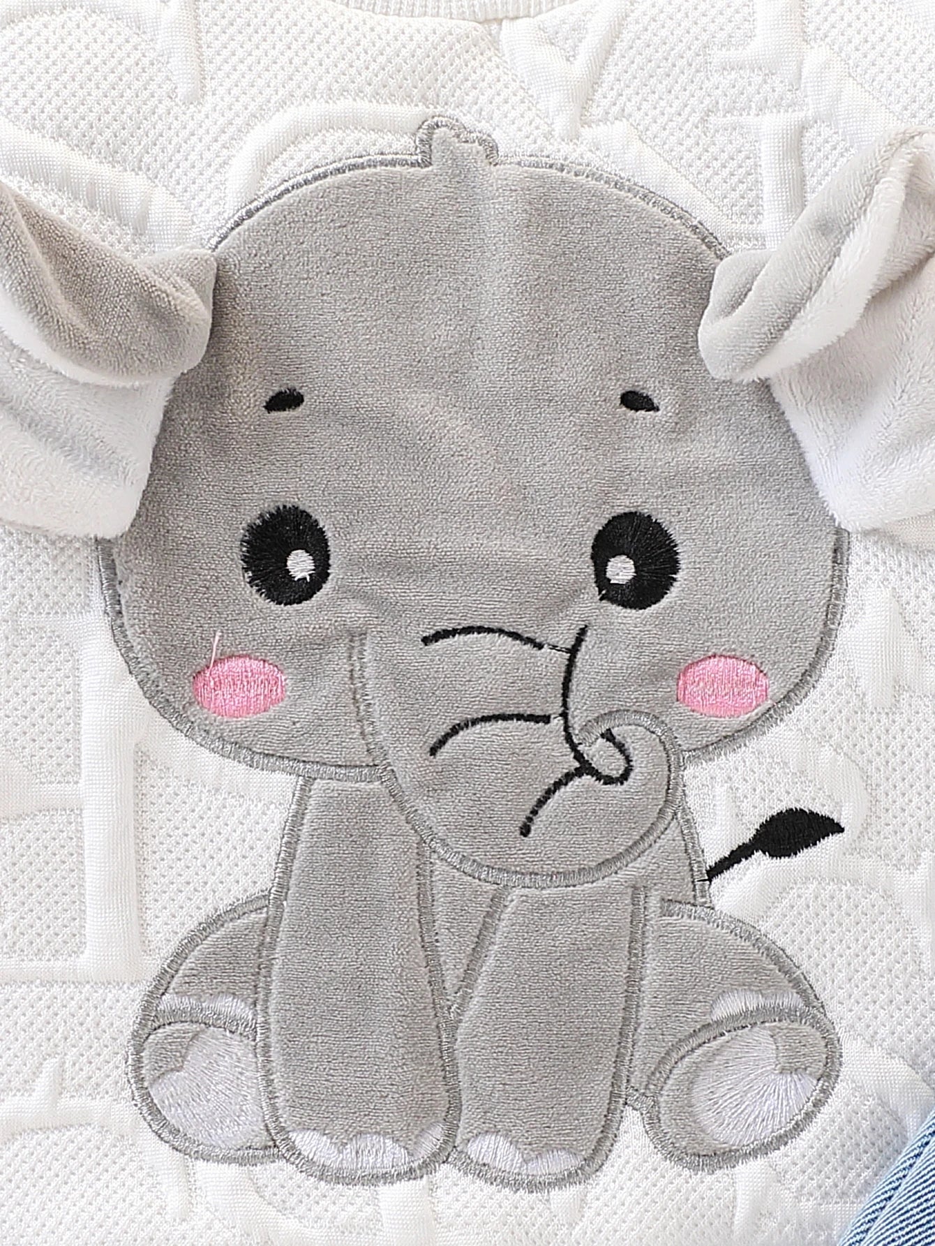 Unisex Baby Elephant Appliqué Quilted Sweatshirt & Distressed Denim Joggers 2-Piece Set