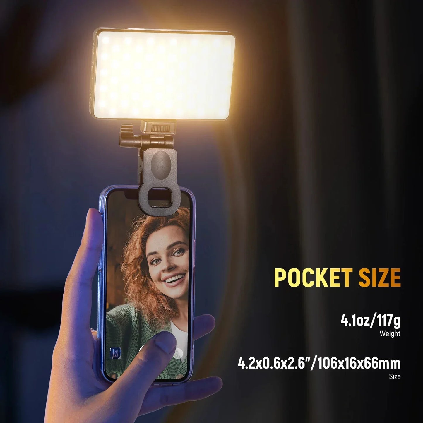 NEEWER BASICS LED Selfie Phone Light, Rechargeable 2500-9000K Clip On Fill Light, Color Films/Diffuser/3000mAh for iPhone Camera