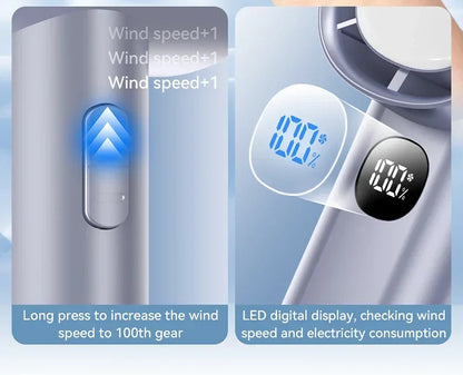 Night Light Cooling Fan 5000mAh Handheld Cooling Fan Portable Handheld Turbo Fan 100 Wind Speeds Adjustable Mini Personal Fan