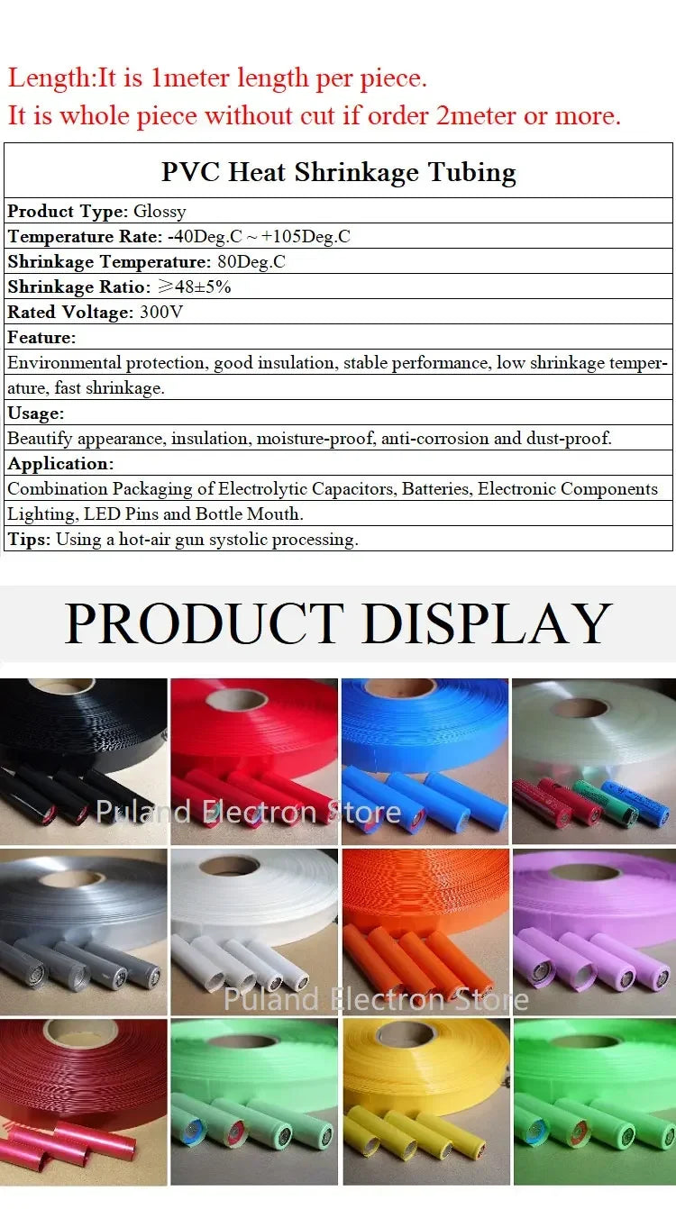 18650 Lipo Battery Wrap PVC Heat Shrink Tube Pack Width 17mm ~ 80mm Insulated Film lithium Case Cable Sleeve wire protector