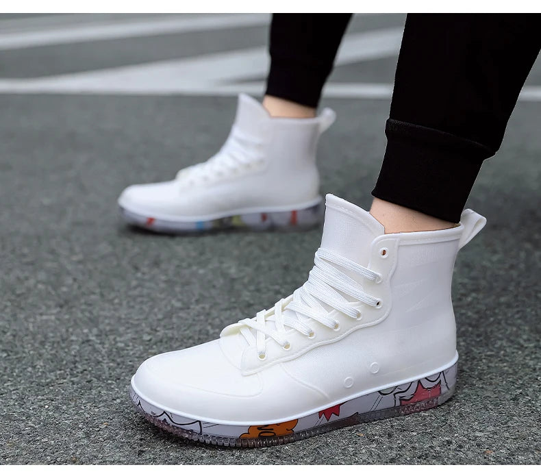 Men Rain Boots Fashion Trendy Nude Boots Anti-skid Work Chef Shoes Durable Waterproof Rubber Fishing Shoes Male Sneakers 2023New