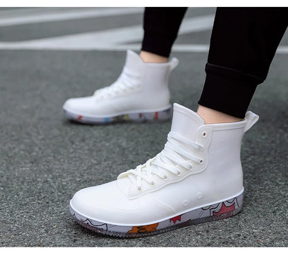 Men Rain Boots Fashion Trendy Nude Boots Anti-skid Work Chef Shoes Durable Waterproof Rubber Fishing Shoes Male Sneakers 2023New