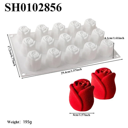 French Mousse Cake Molds Valentine's Day Pastry Baking Tools Rose Bud Design Silicone Cake Moulds Food Grade Kitchen Bakeware