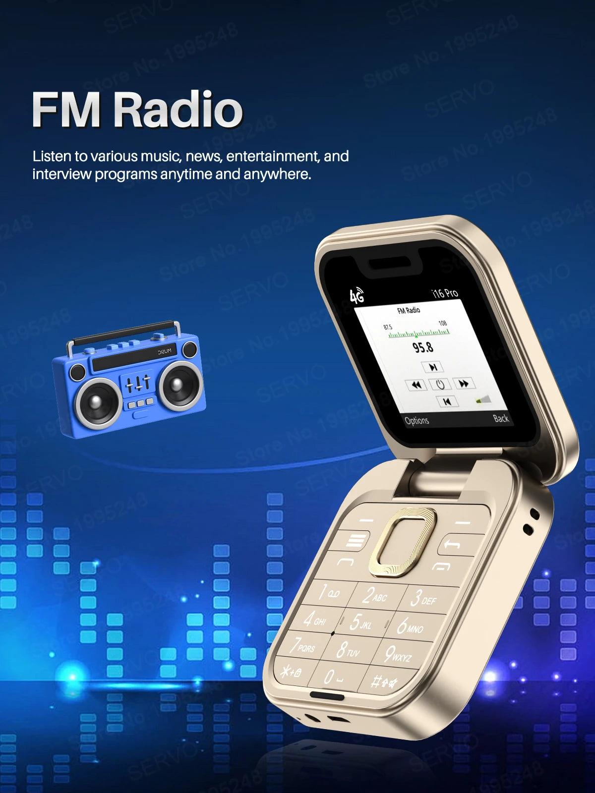 SERVO i16 PRO 4G LTE Mini Flip Mobile Phone Dual SIM Standby Call Recording Speed Dial FM Radio 1.77" Screen Foldable Cellphones