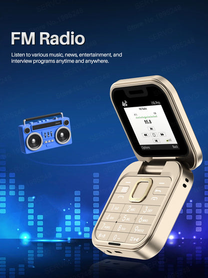 SERVO i16 PRO 4G LTE Mini Flip Mobile Phone Dual SIM Standby Call Recording Speed Dial FM Radio 1.77" Screen Foldable Cellphones