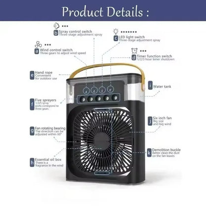 3-in-1 portable humidifying fan, mini USB air conditioning fan with LED night light function, water mist humidification, fun hom