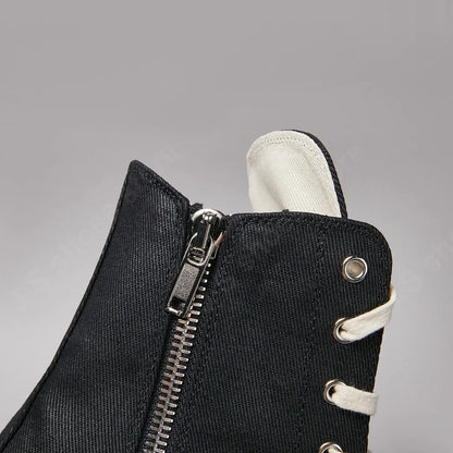 R-o Ankle Boot Men High Top Shoe Black Canvas Women Sneaker Casual Shoes Waxed Canvas Sneakers Zipper Lace Up Boots