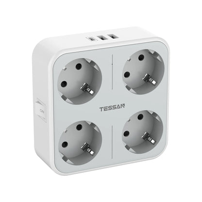 TESSAN Multiple Wall Socket Power Strip with 4 AC Outlets & 3 USB Ports 7 in 1 Adapter Overload Protection for Home Office