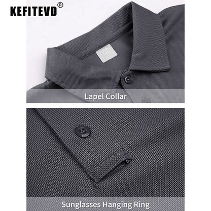 KEFITEVD Summer Golf T-shirts Men's Short Sleeve Quick Drying Polo Shirt Lightweight Outdoor Hiking Camping T-shirts Tee Tops