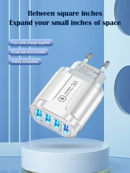4 USB 48W USB Charger Fast Charge 4 Ports QC 3.0 Charging EU US Plug Adapter Wall Travel Charger For iPhone Xiaomi Mobile Phone