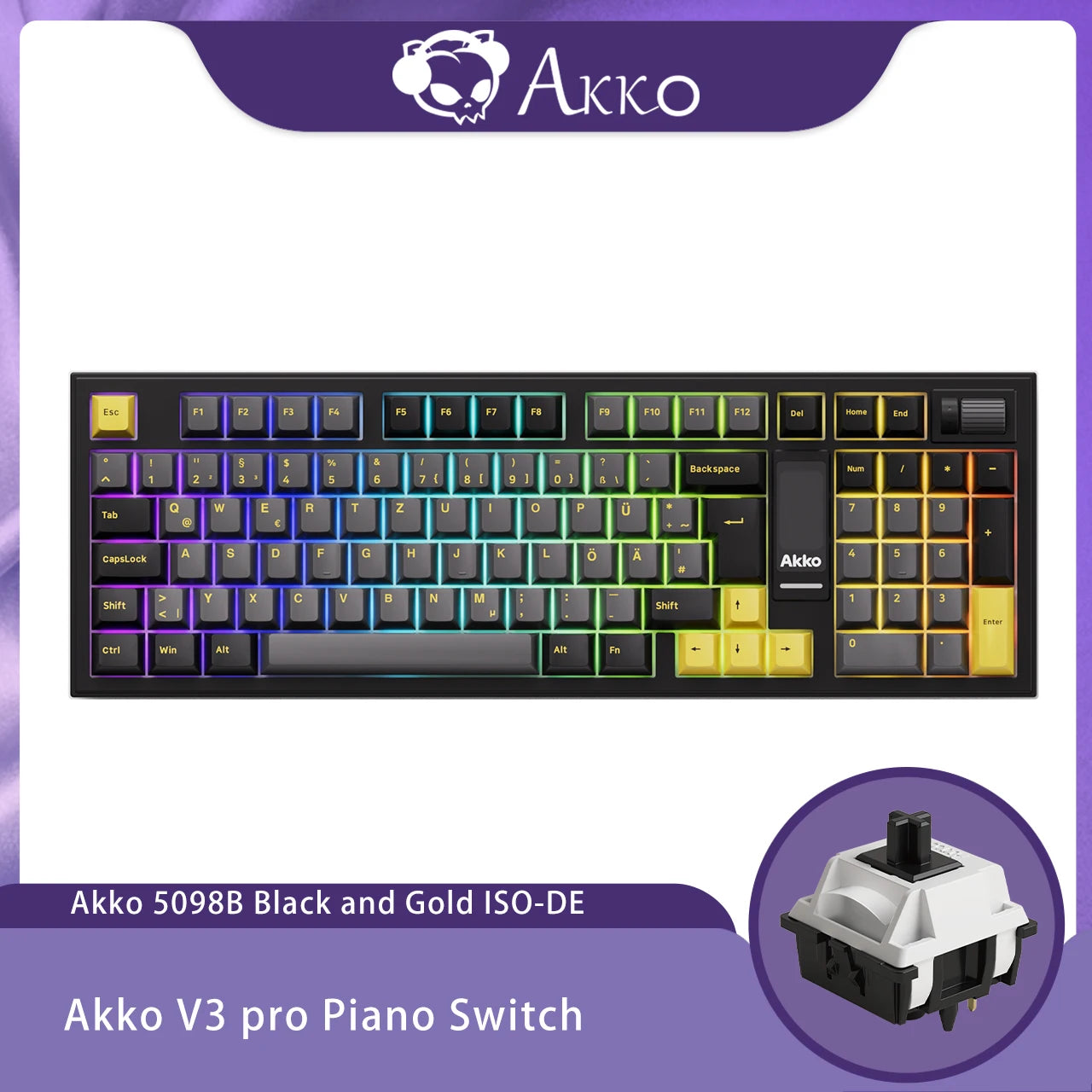 Akko 5098B Wireless Mechanical Gaming Keyboard With 1.47-inch TFT Screen Vertical Knob 97 Keys ISO-DE Layout Hot Swap RGB Gasket
