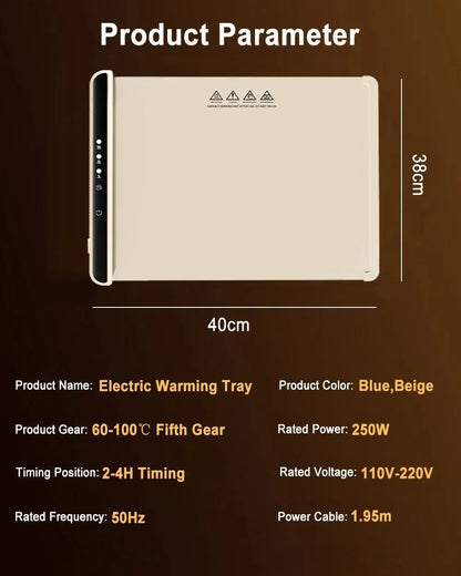 Electric Warming Tray Foldable Food Warmer Mat with 3 Tem Setting Fast Full Surface Heating Portable Electric Food Warming Tray