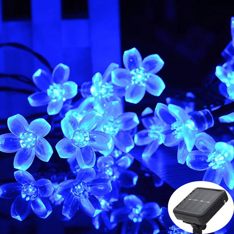 Solar Fairy String Light Sakura Garlands 5/7/12/22M Peach Flower CherryLED Lamp For Wedding Party Garden Christmas Outdoor Decor