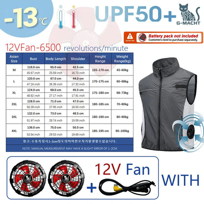 G-MACHT Men Short Sleeve 4Fans Cooling Jacket USB Air Conditioning Clothing Outdoor Work Fishing Heat Protection Cooling Vest