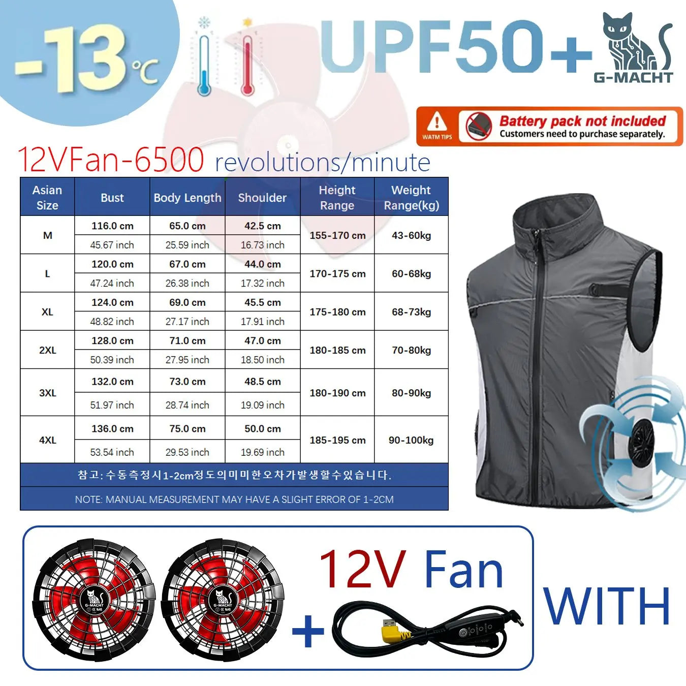 G-MACHT Men Short Sleeve 4Fans Cooling Jacket USB Air Conditioning Clothing Outdoor Work Fishing Heat Protection Cooling Vest