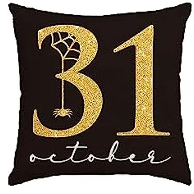 Linen Square Pillow Cover Pumpkin Cat Happy Halloween Trick Or Treat Autumn Decorative Sofa Cushion Cover Living Room