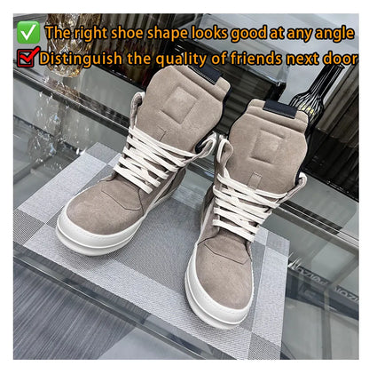 Ro Shoes Men Leather 2025 New Earthy Grey Cow Suede Lace Up Zipper Thick Sole Luxury Geo Women Street Hip-hop Casual Flat Boots
