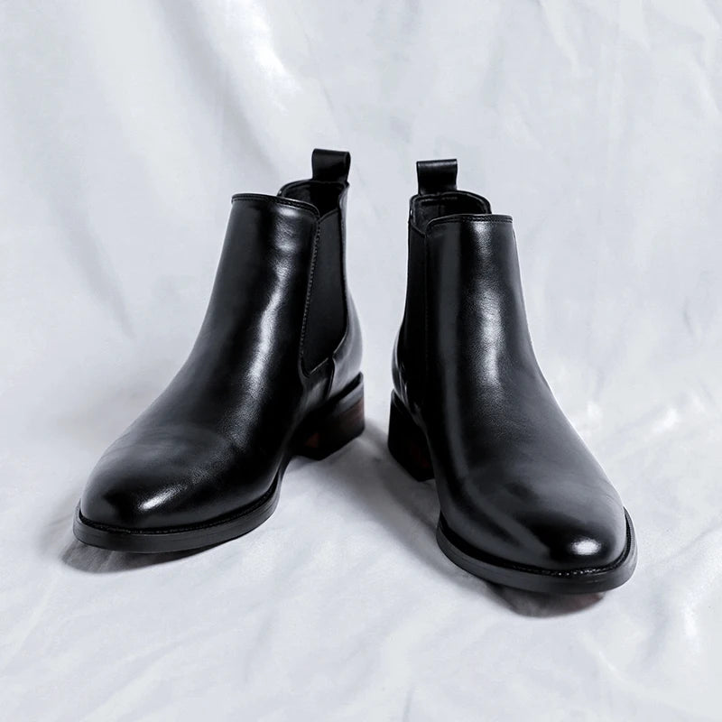 Genuine Leather Classic Men High Top Chelsea Ankle Boots High Quality Mens Casual Dress Business Shoes Comfy OutdoorBasic Boots