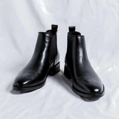 Genuine Leather Classic Men High Top Chelsea Ankle Boots High Quality Mens Casual Dress Business Shoes Comfy OutdoorBasic Boots