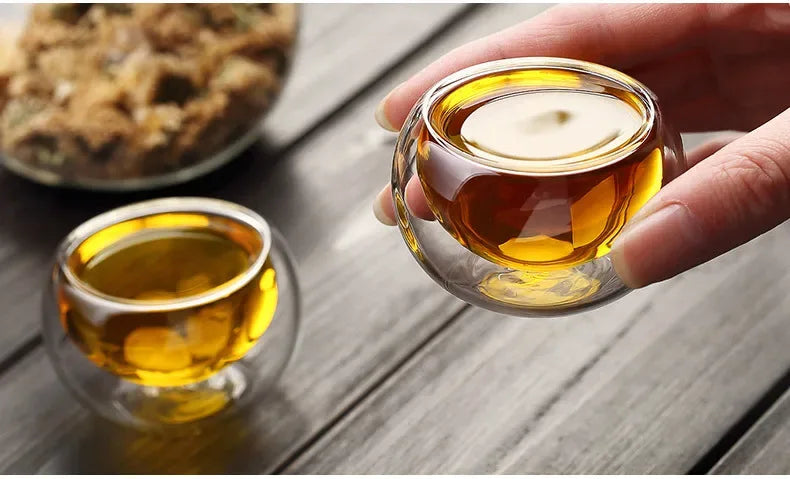 4/6pcs 50ml  Shot Glass Teacups Double Wall glasses Tea Cups Exquisite Kung Fu Drinkware Home Decor Espresso Vaso Heat Resistant