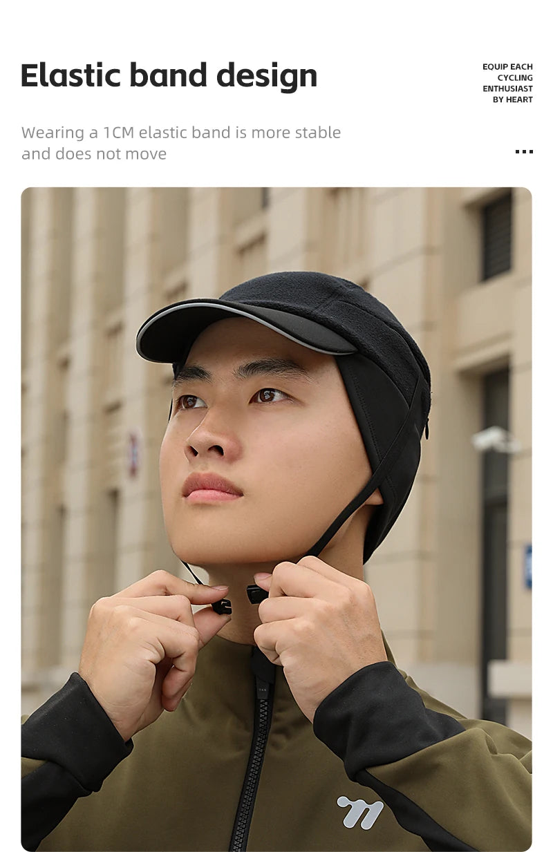 WEST BIKING Winter Cycling Cap With Brim Windproof Warm Sports Cap High Elastic Fleece Hiking Running Hat Cycling Equipment