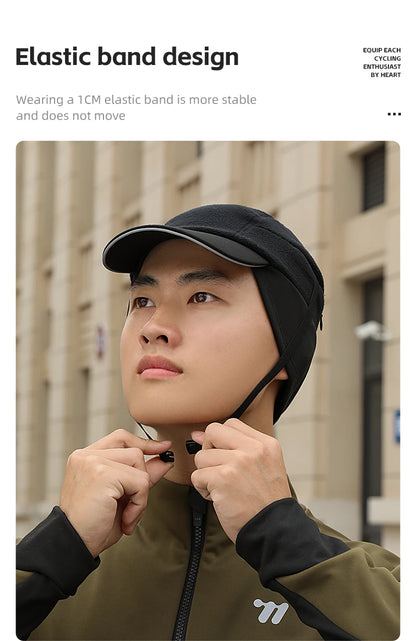 WEST BIKING Winter Cycling Cap With Brim Windproof Warm Sports Cap High Elastic Fleece Hiking Running Hat Cycling Equipment