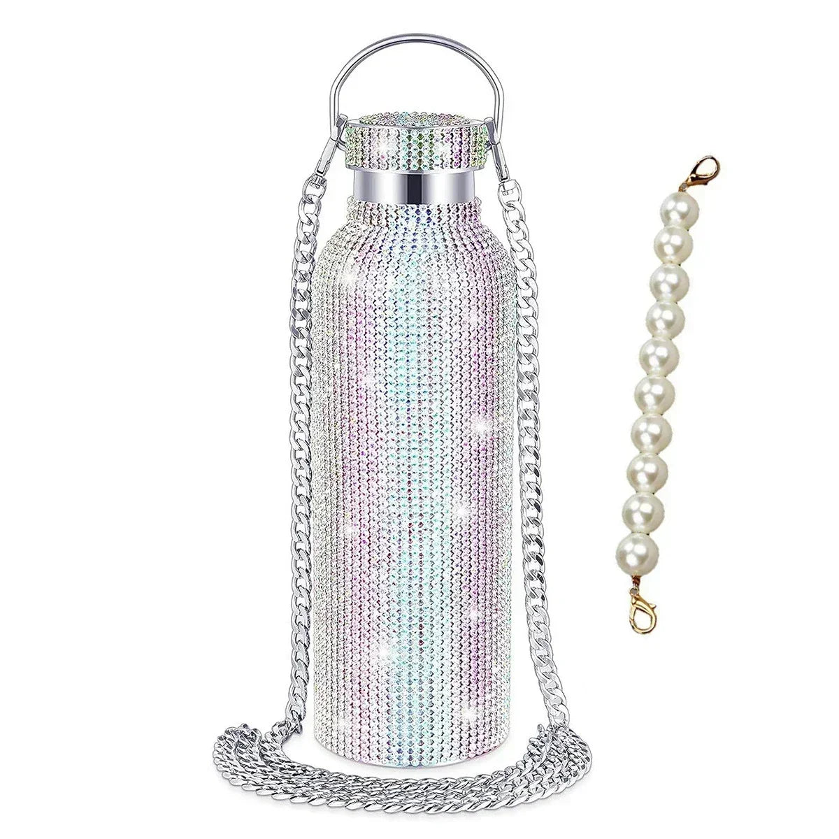 350/500/750/1000ml Luxury Rhinestone Thermos Bottle 2pcs Chain Portable Water Bottle Double Wall Stainless Steel Thermal Flask