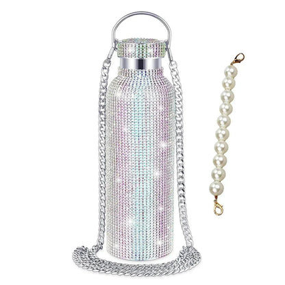 350/500/750/1000ml Luxury Rhinestone Thermos Bottle 2pcs Chain Portable Water Bottle Double Wall Stainless Steel Thermal Flask