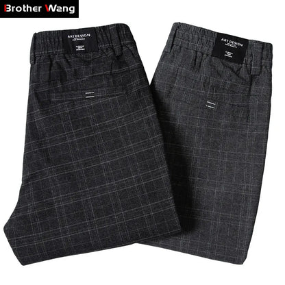 Pantalon à carreaux décontracté pour homme, collection 2023, coupe slim, gris foncé, style classique, élastique, marque de vêtements pour homme